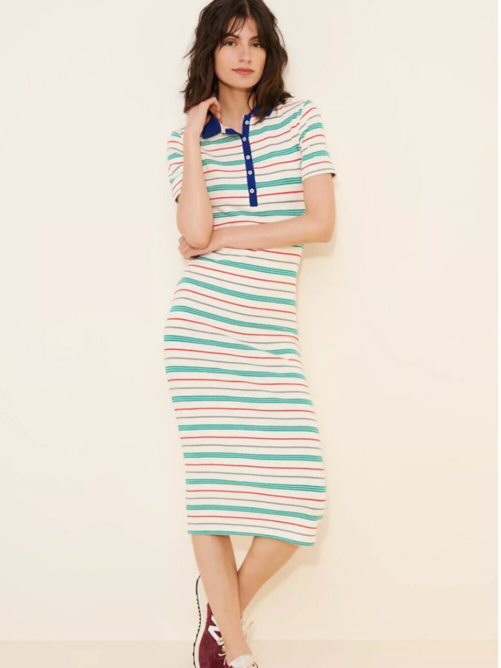 Anthropologie Striped Midi Polo Dress Small